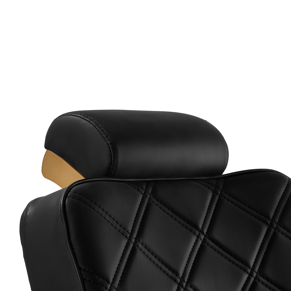 Black barber chair Gabbiano Leonardo Gold with plush cushioning and adjustable features, designed for professional barbershop use.