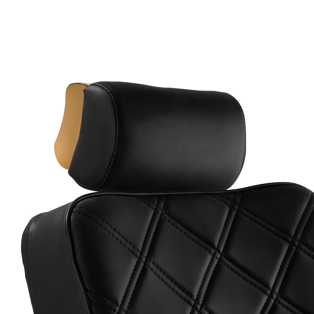 Gabbiano Leonardo Gold Black barber chair with plush black upholstery and gold accents, designed for barbershop furniture.