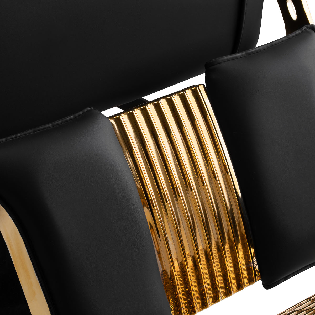 Black Gabbiano Leonardo Gold barber chair with plush upholstery and adjustable features, designed for barbershop seating.