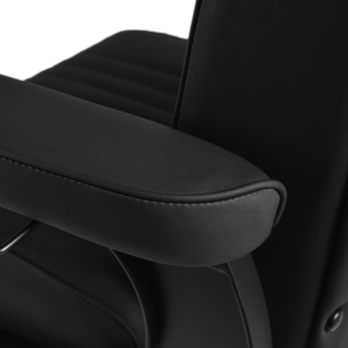 Gabbiano Visionerio black barber chair with matching black frame, featuring padded seat and backrest for barbershop use.