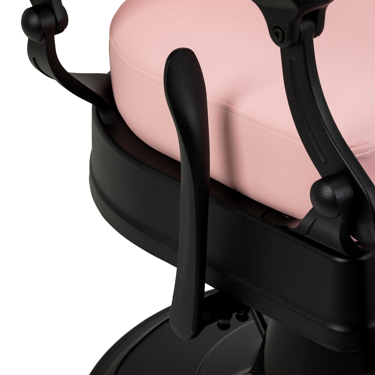 Pink Barber Chair Gabbiano President with black base, featuring cushioned seat and backrest, stylish salon furniture.
