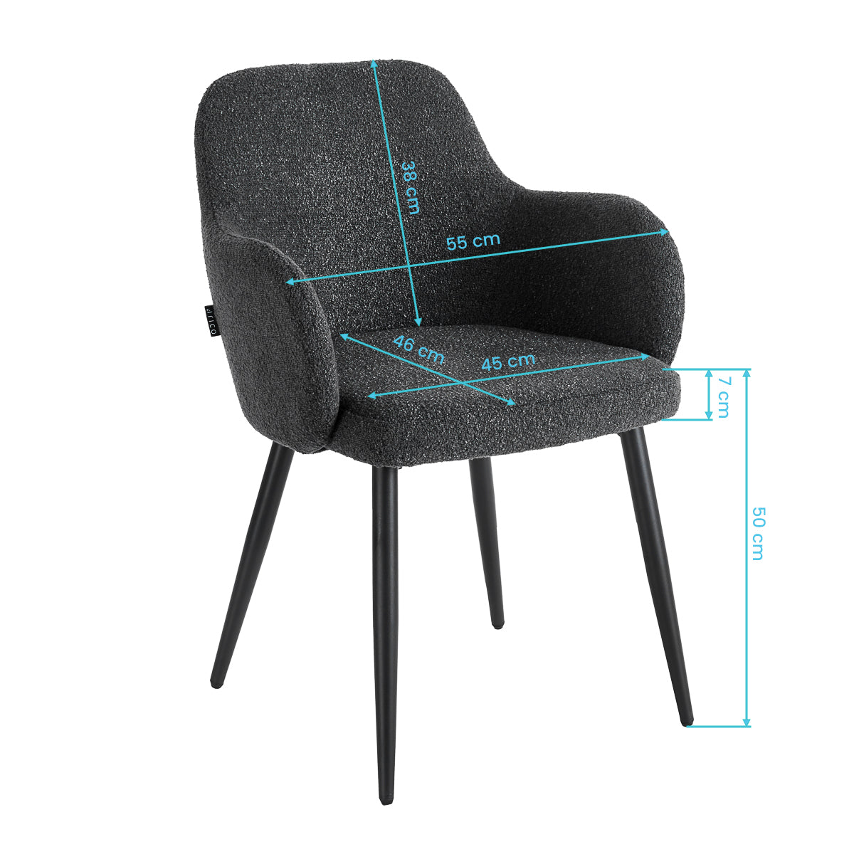 Dimensions photo for 4RICO Intra black sherpa chair