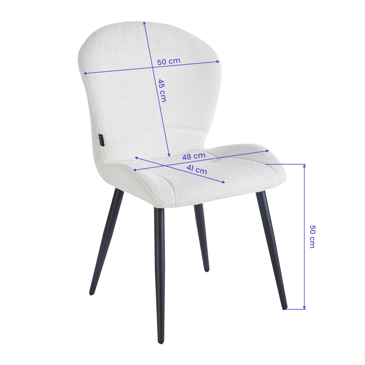 4RICO Lucente white sherpa chair with profiled backrest and black metal legs