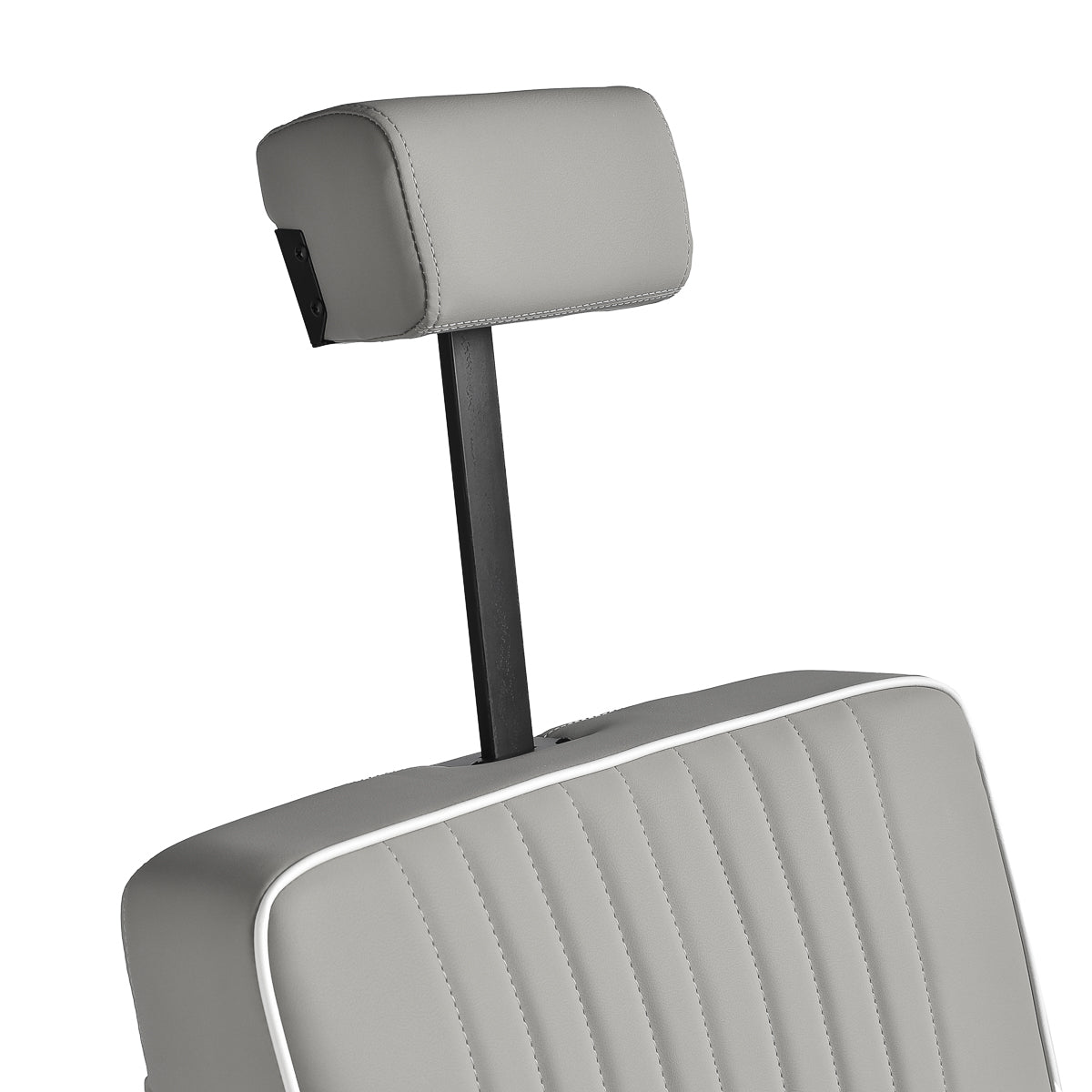 Gabbiano Levi barber chair in grey with black frame, featuring padded seat and backrest, ideal for barbershop furniture.