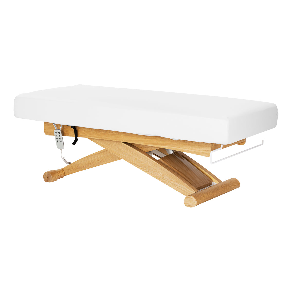 Sillon Siesta Lettino SPA Elettrico – Bianco, Base Marrone Chiaro · Vista generale