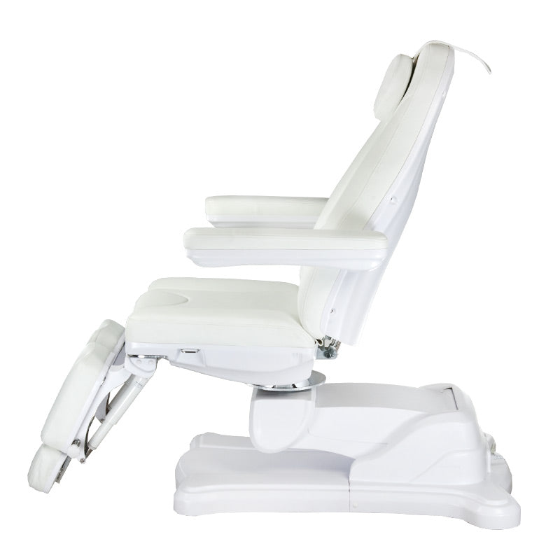 Electric beauty salon chair in light grey by Beauty System, featuring adjustable headrest and cushioned seating for client comfort.