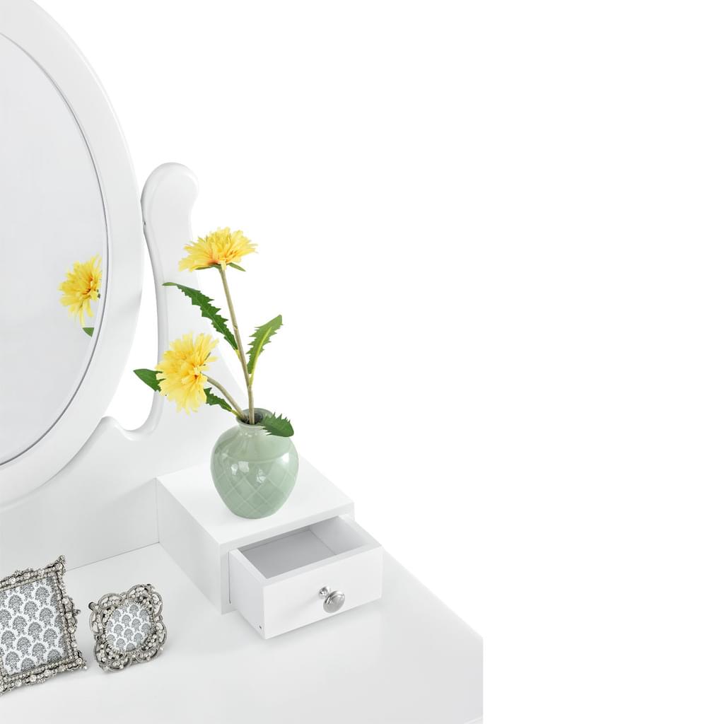 Toaletka biała LENA lustro 3 szuflady + taboret - BVShop