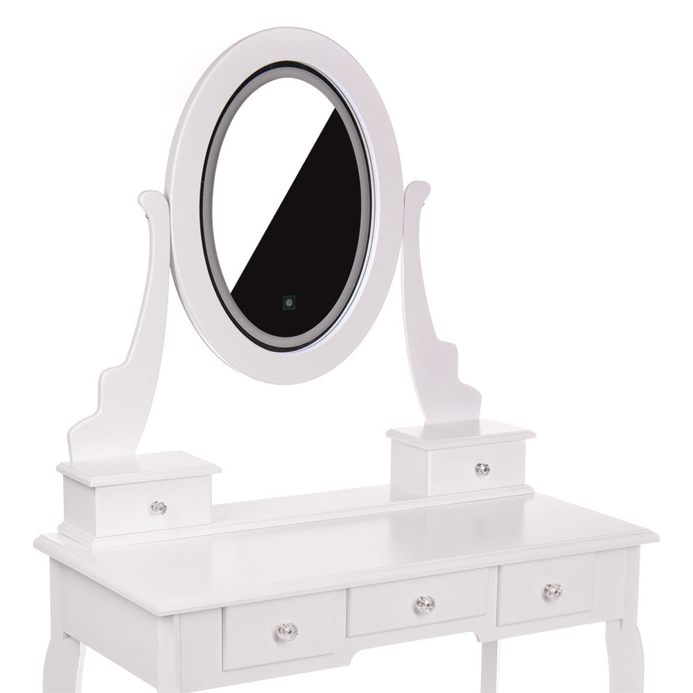 KARI White Vanity Table with LED Mirror & Stool - BVShop
