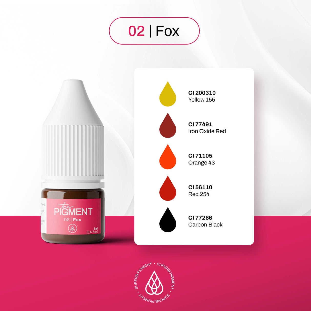 The Pigment 02 Fox warm brown pigment swatch for eyebrow PMU