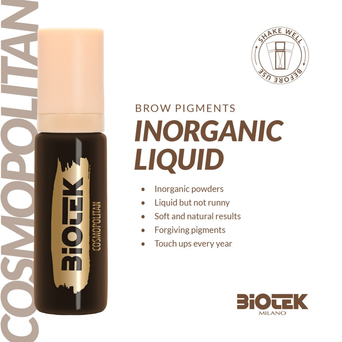 Biotek Cosmopolitan Pigments 15ml, vibrant multi-color pigments in a clear plastic container, ideal for tattoo and cosmetic applications.