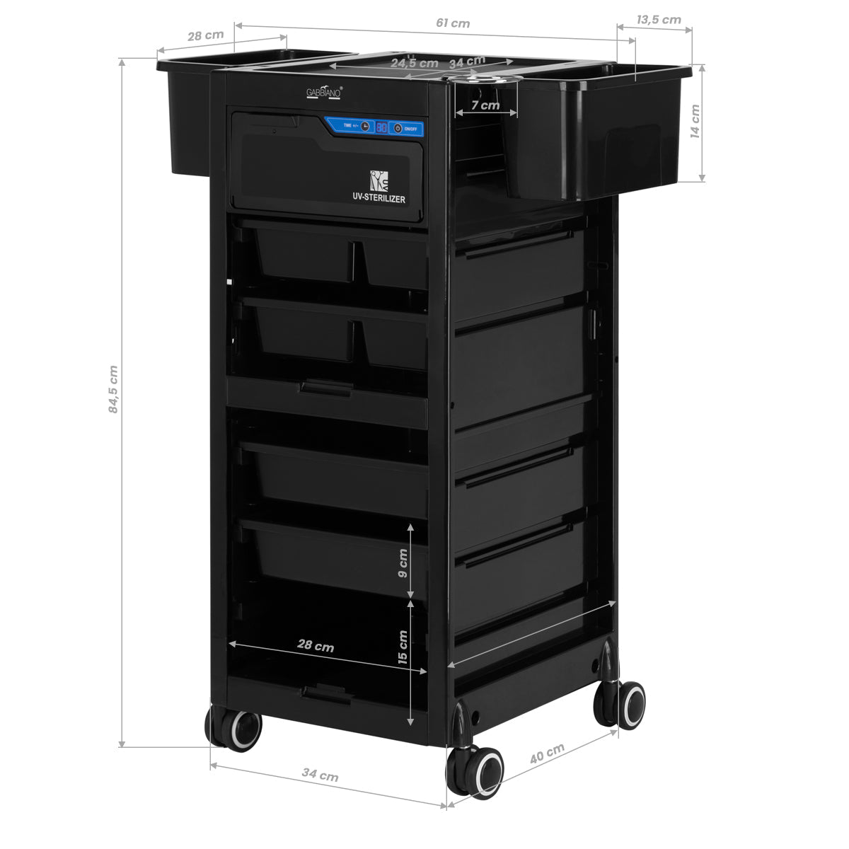 Gabbiano hairdresser's helper with UV sterilizer 68UV black - BVShop