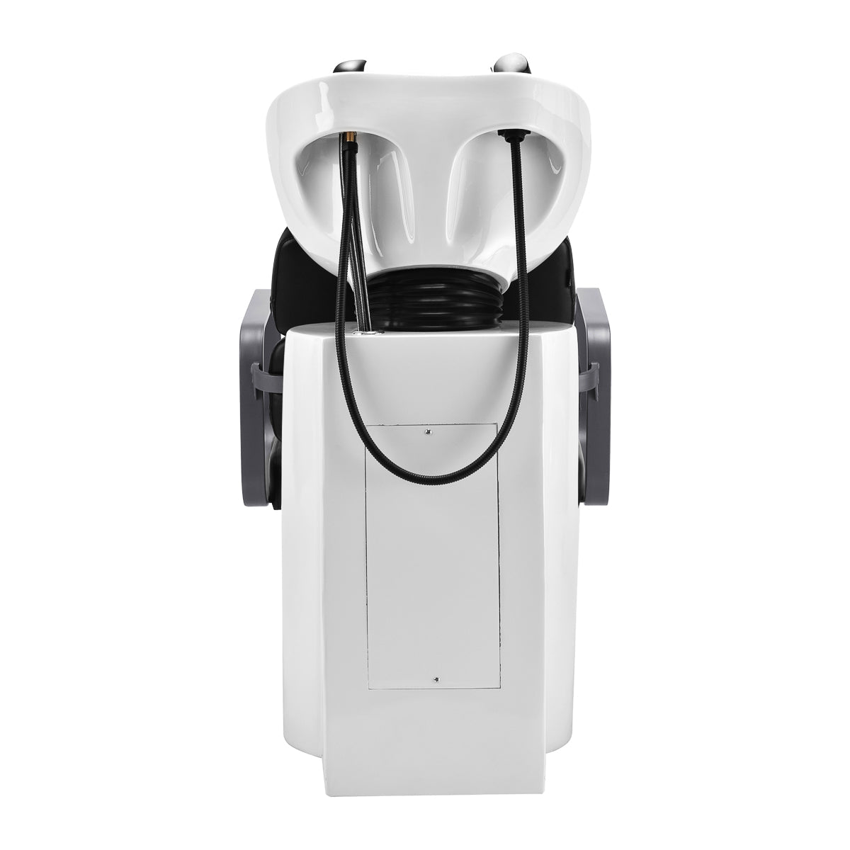 Gabbiano Porto grey and black hair wash unit, salon furniture with cushioned chair and wash basin for professional hairdressing.