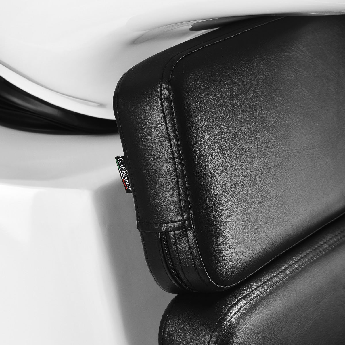 Gabbiano Porto grey and black hair wash unit with cushioned chair and basin, designed for professional hairdressing salons.