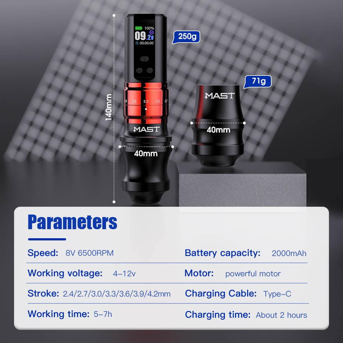 Mast Fold Pro Wireless Tattoo Machine Red - BVShop