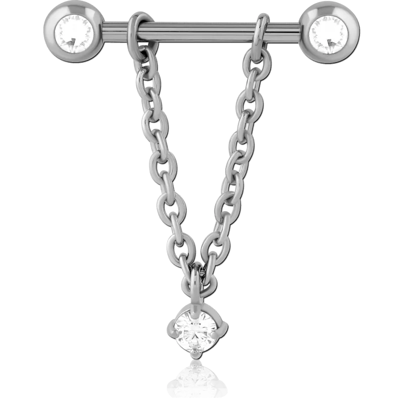 Orecchino per piercing al capezzolo con catena in zirconia