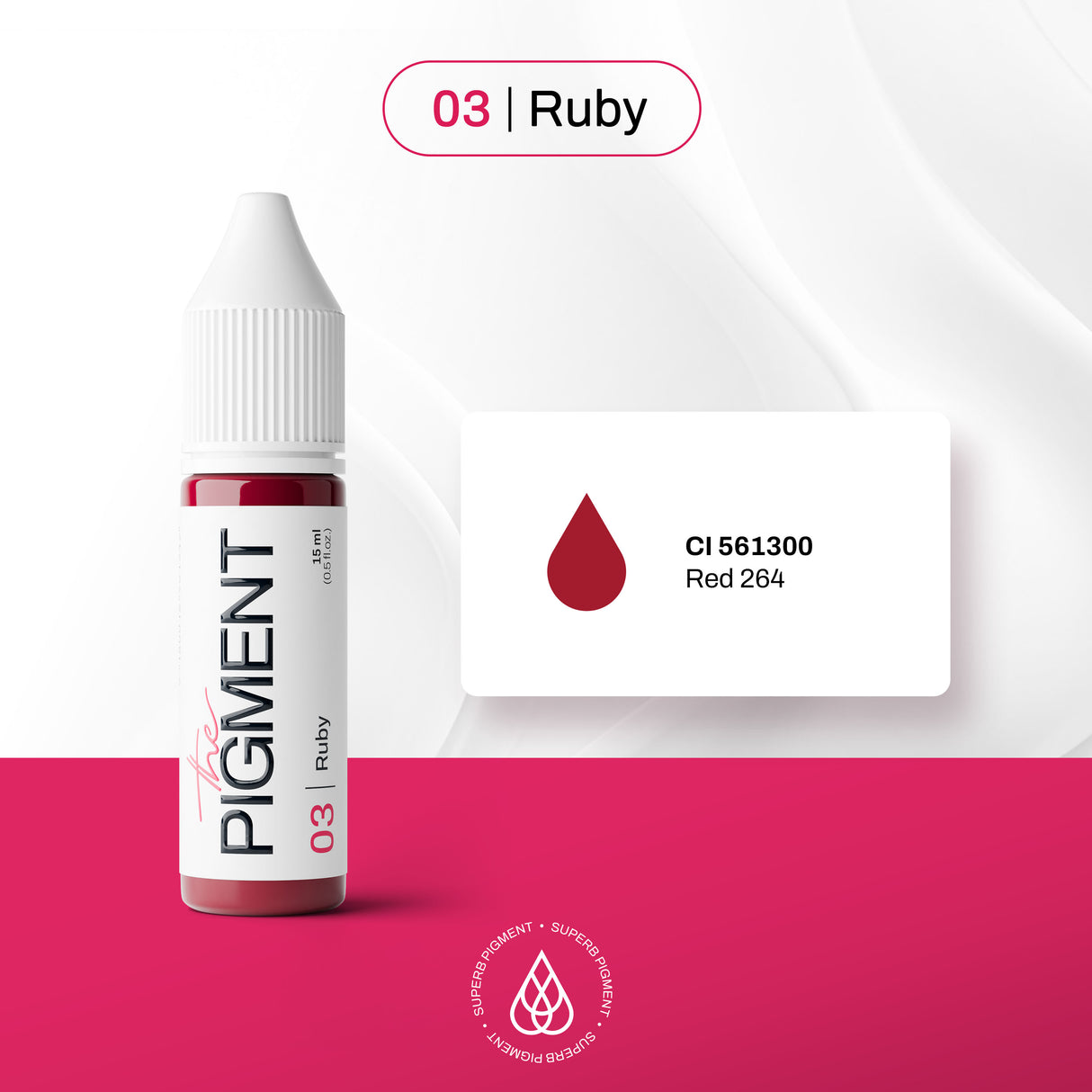 The Pigment 03 Ruby lip PMU pigment details for colour control