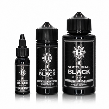 Nocturnal By Bishop Super Black 30ml, 118ml, 295ml — confronto dei formati dei flaconi
