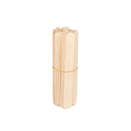 Set of 150 large wooden spatulas by ACTIVESHOP, measuring 150 × 18 × 1.8 mm, arranged on a clean surface.