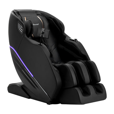 Black Sakura 3D Maximus massage chair with ergonomic design and plush upholstery, showcasing advanced massage features.