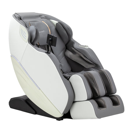 White and grey Sakura 3D Maximus massage chair, showcasing ergonomic design and plush upholstery for relaxation and comfort.