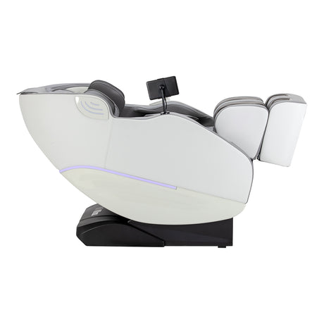 White and grey Sakura 3D Maximus massage chair showcasing ergonomic design and plush upholstery for relaxation.