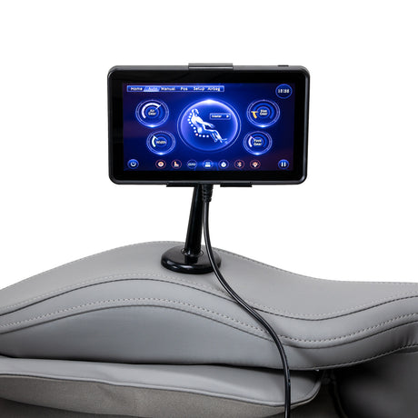 White and grey Sakura 3D Maximus massage chair showcasing ergonomic design and padded armrests in a modern massage furniture image.