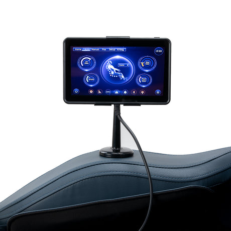 SAKURA 3D Sakura Maximus massage chair in grey-blue with ergonomic design and padded armrests, ideal for relaxing massage therapy.
