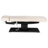 Cream SPA lounger Sillon Relax beauty salon furniture with black base for comfortable, professional salon seating.