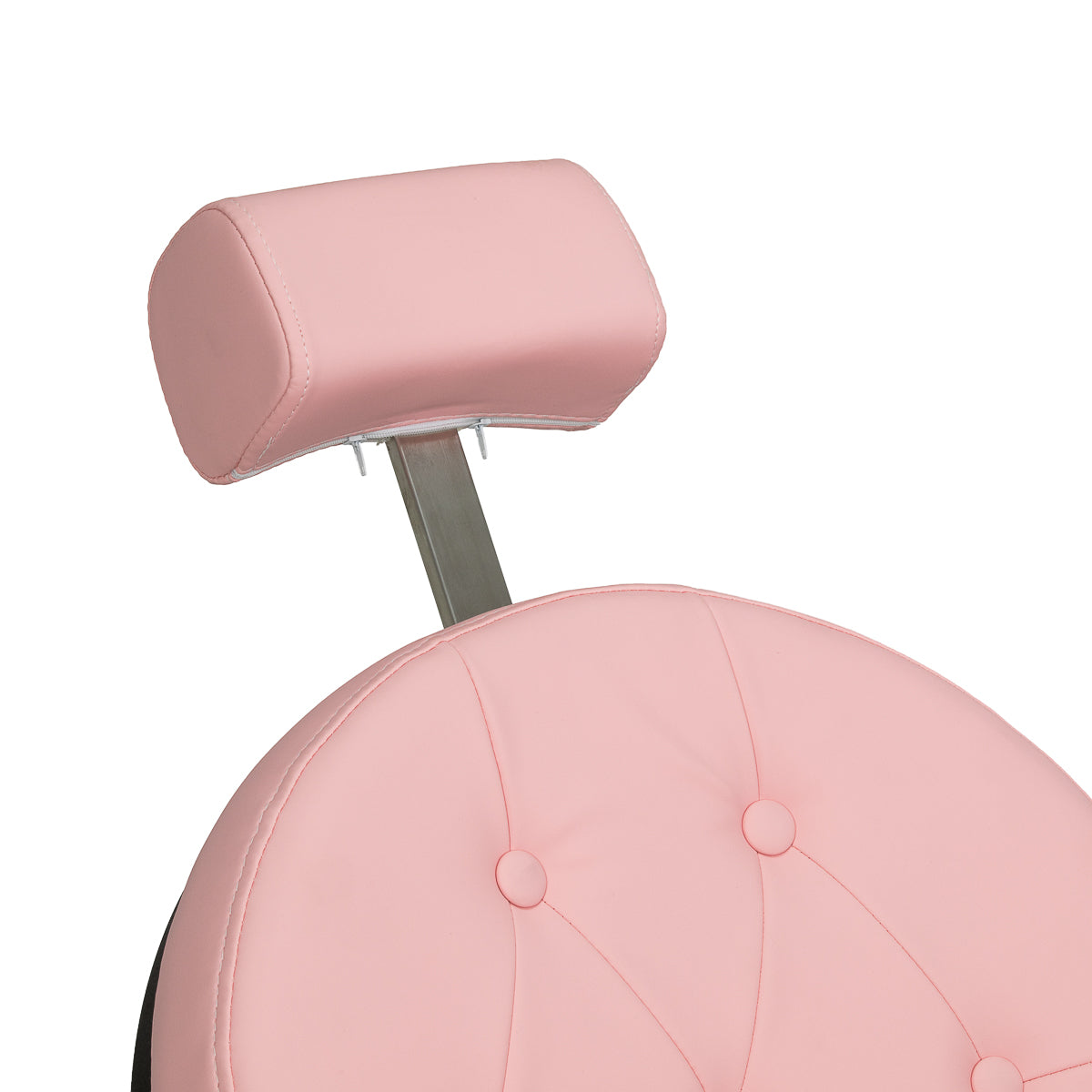 Pink barber chair with black base, GABBIANO Gabbiano President model, featuring cushioned seat and backrest for salon styling.