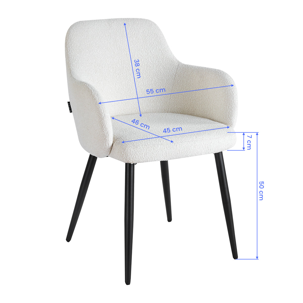 4RICO Intra white sherpa chair with rounded backrest and black metal legs