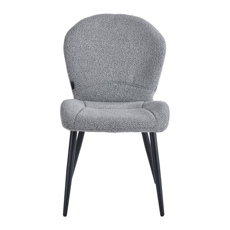Grey sherpa reception chair with curved backrest and slim black legs