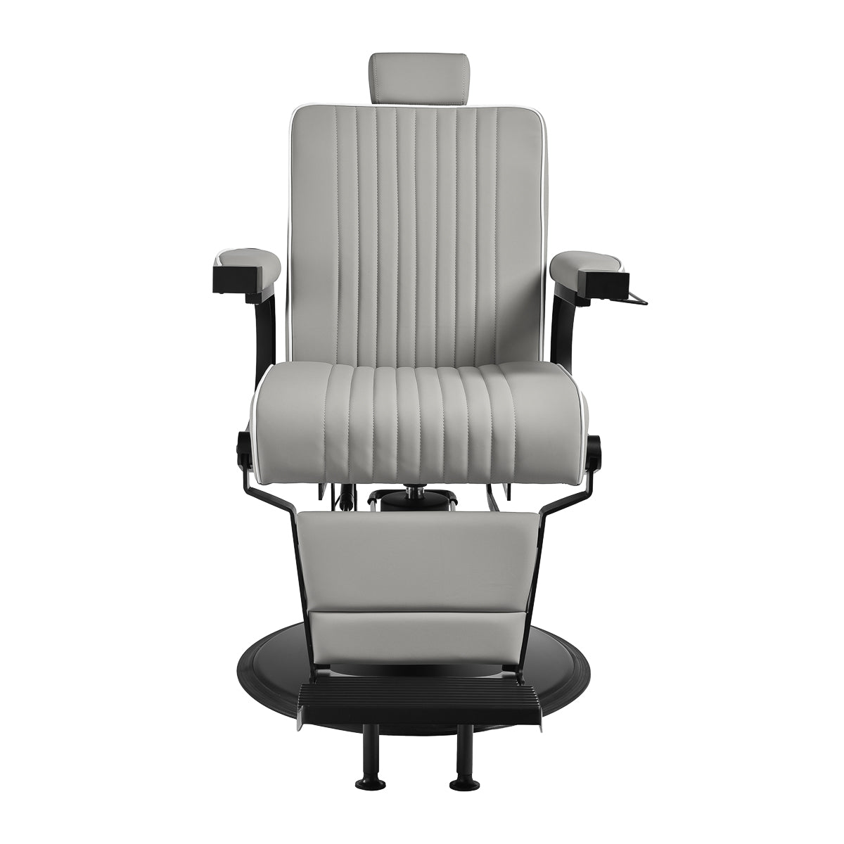 Gabbiano Levi barber chair in grey with black frame, stylish barbershop furniture with padded seat and adjustable features