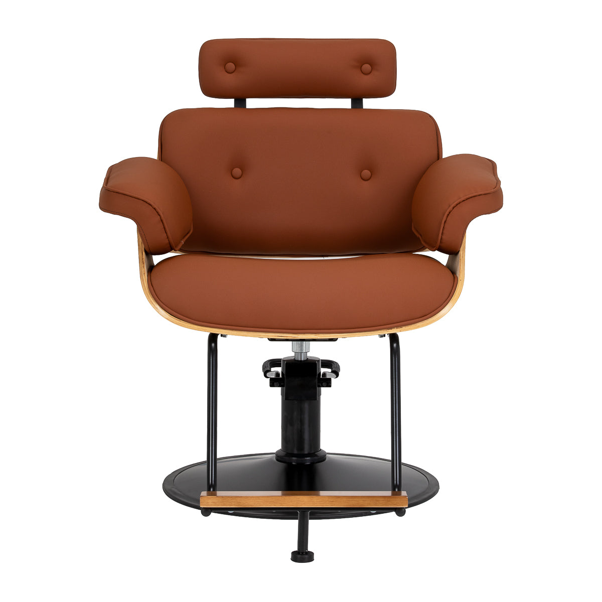 Side view of Gabbiano Florencja brown hydraulic hairdressing chair
