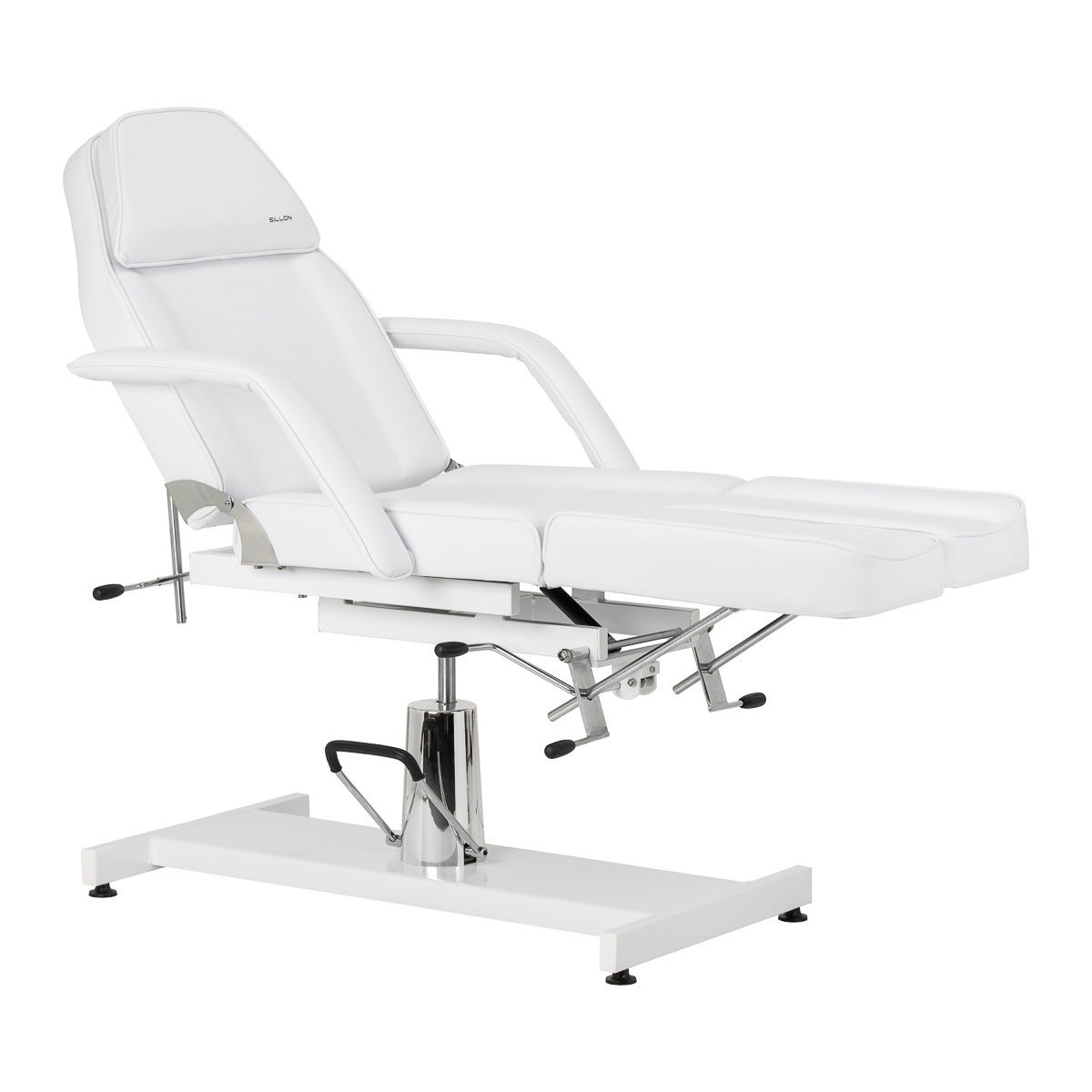 Hydraulic white pedicure chair with reclining backrest for salons