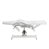 White salon chair with hydraulic height adjustment