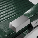Green GABBIANO Royal X barber chair with padded seat and backrest, chrome armrests, and adjustable height for barbershop use.