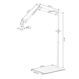 GLOW supporto regolabile per lampada UV/LED da pedicure – Bianco; disegno quotato, base 33 × 20,5 cm