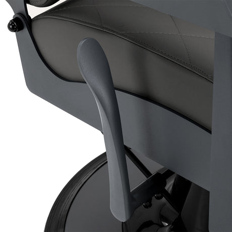 Reclining backrest detail on Gabbiano Bruno graphite barber chair