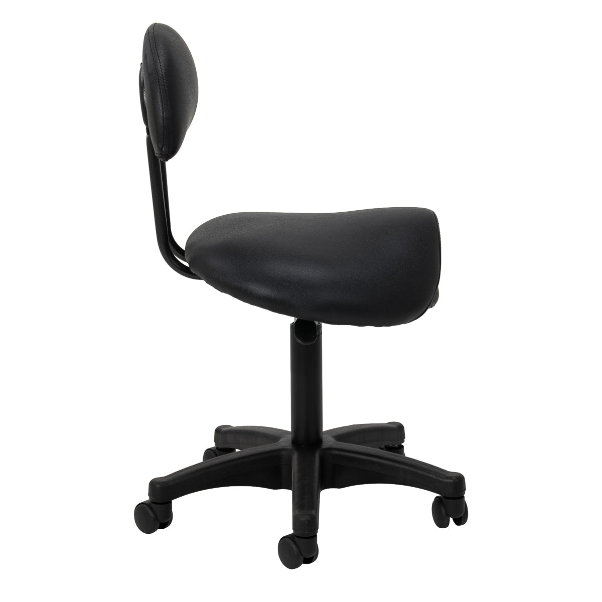 Vista laterale dello sgabello ACTIVESHOP 6001 con seduta a sella nera
