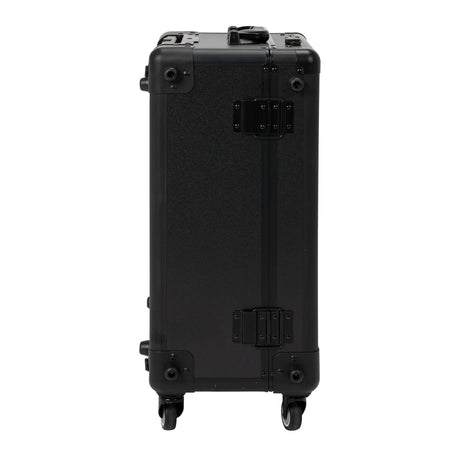 Black professional makeup case with integrated Bluetooth speakers