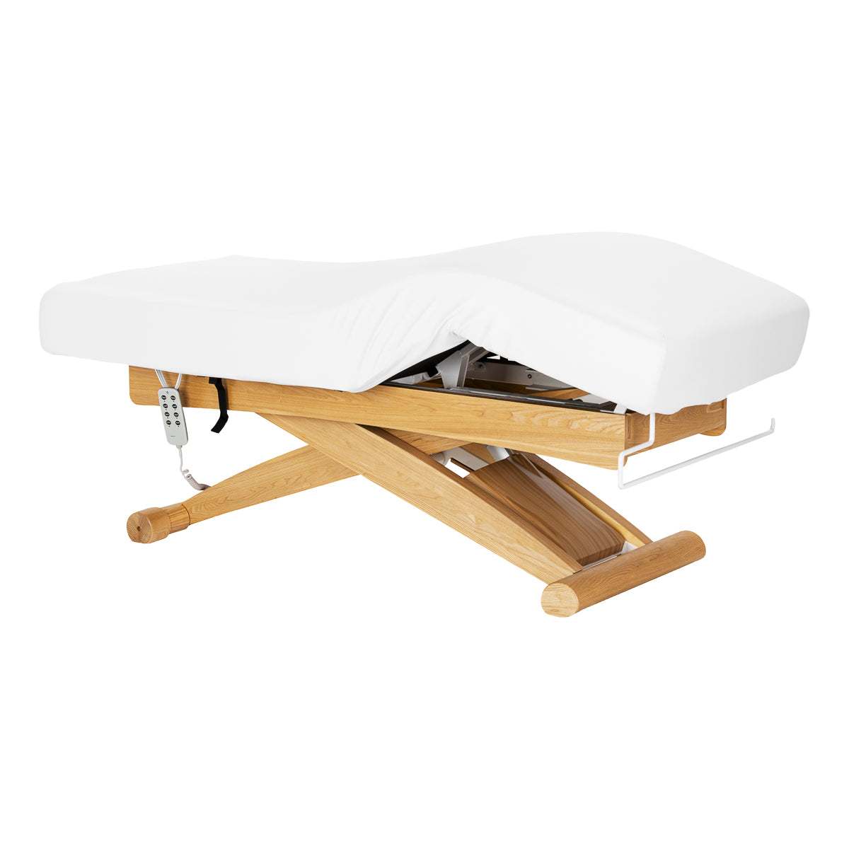Sillon Siesta Lettino SPA Elettrico – Bianco, Base Marrone Chiaro · Vista generale