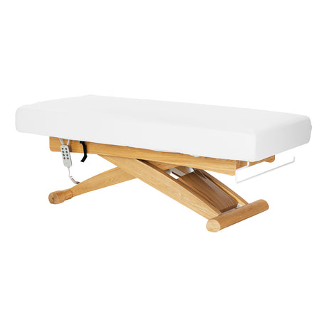 Sillon Siesta Lettino SPA Elettrico – Bianco, Base Marrone Chiaro · Vista generale