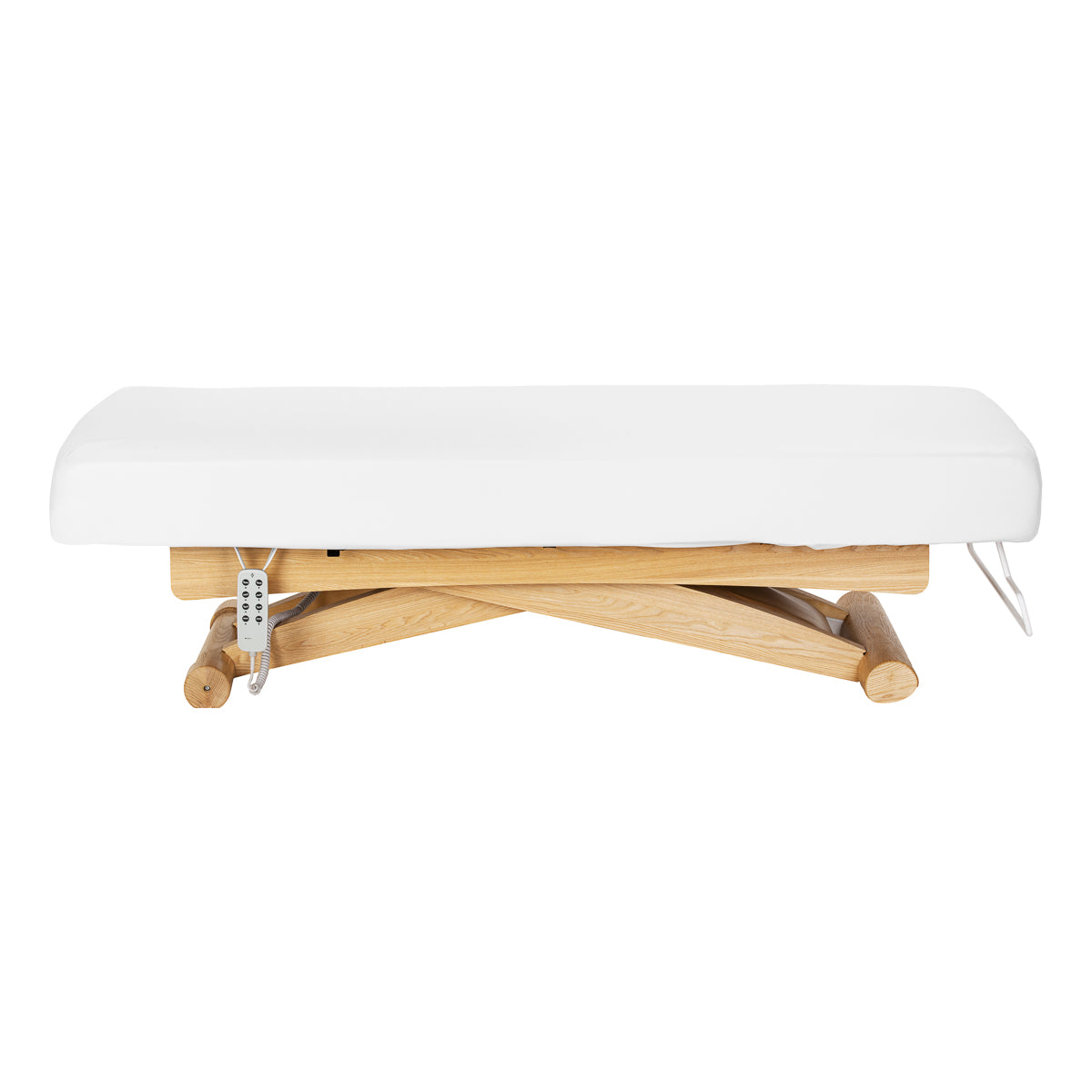 Sillon Siesta Lettino SPA Elettrico – Bianco, Base Marrone Chiaro · Vista laterale