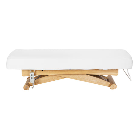 Sillon Siesta Lettino SPA Elettrico – Bianco, Base Marrone Chiaro · Vista laterale