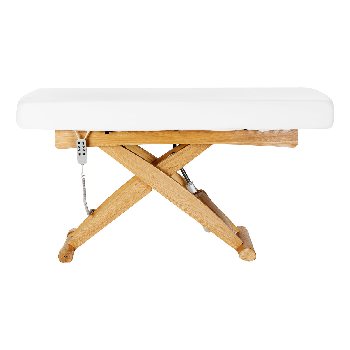 Sillon Siesta Lettino SPA Elettrico – Bianco, Base Marrone Chiaro · Vista laterale