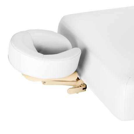 Sillon Siesta Lettino SPA Elettrico – Bianco, Base Marrone Chiaro · Poggiatesta ad anello