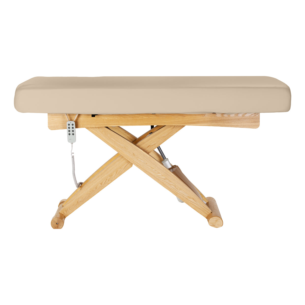 Sillon Siesta Lettino SPA Elettrico – Beige, Base Marrone Chiaro · Vista laterale
