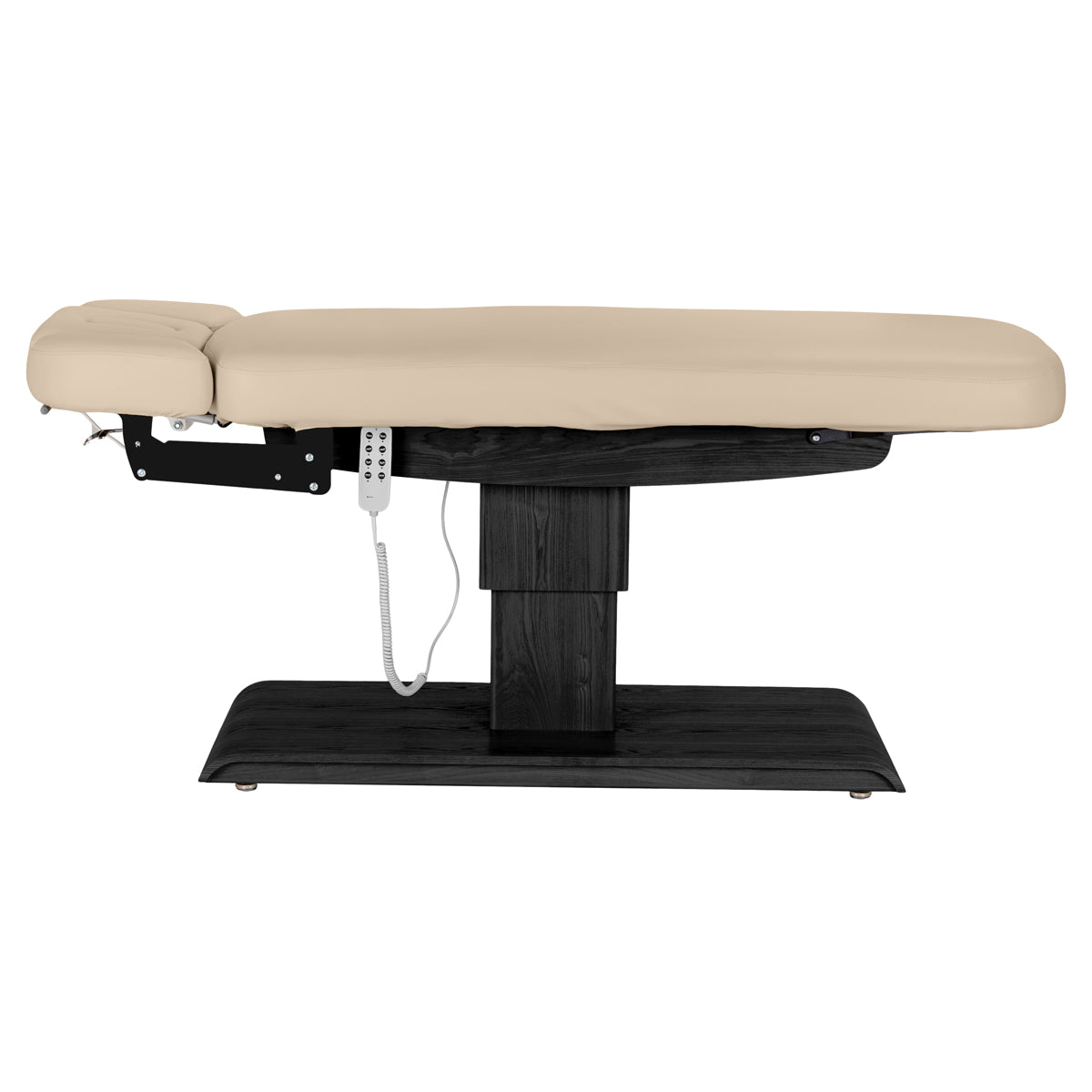 Lettino SPA Elettrico Sillon Relax – Beige, Base Nero · Vista laterale
