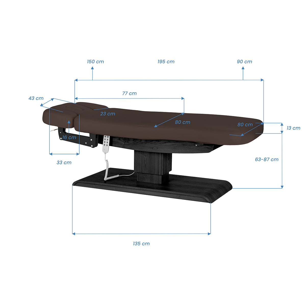 Lettino SPA Elettrico Sillon Relax – Marrone Scuro, Base Nero · Schema dimensioni