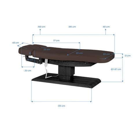 Lettino SPA Elettrico Sillon Relax – Marrone Scuro, Base Nero · Schema dimensioni